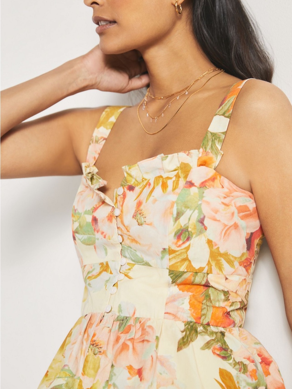 Maeve Cream Floral Tank Top with Peach and Green Blooms